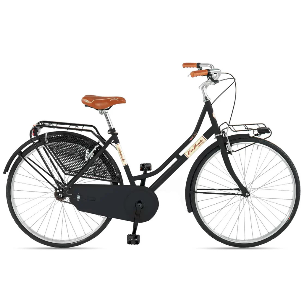 Bicicletta Made in Italy da donna, stile olandese, 26" single speed, del brand Via Veneto. Colore nero.