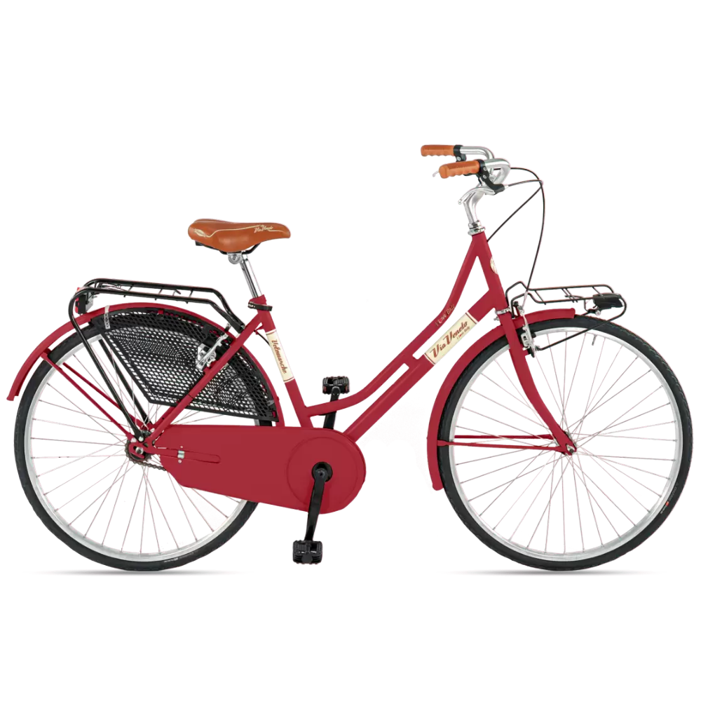 Bicicletta Made in Italy da donna, stile olandese, 26" single speed, del brand Via Veneto. Colore rosso antico.