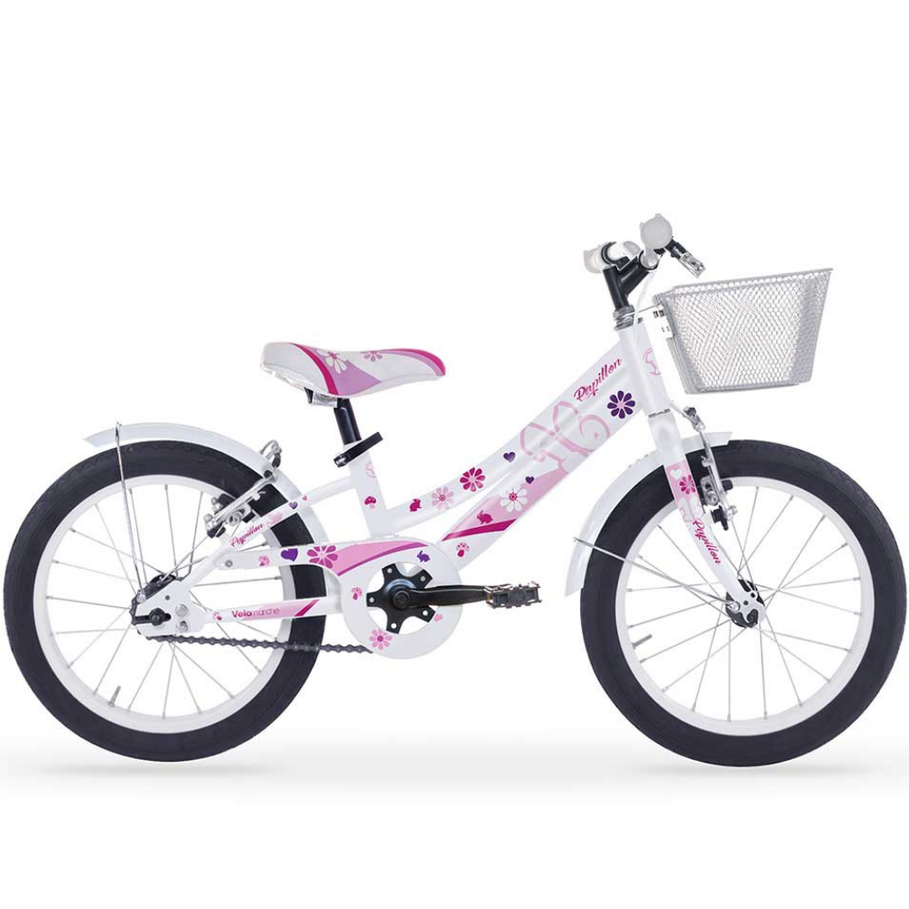 Junior Bike Made in Italy per bambine, dell'azienda Velomarche, modello Papillon 16" 1V, colore bianco