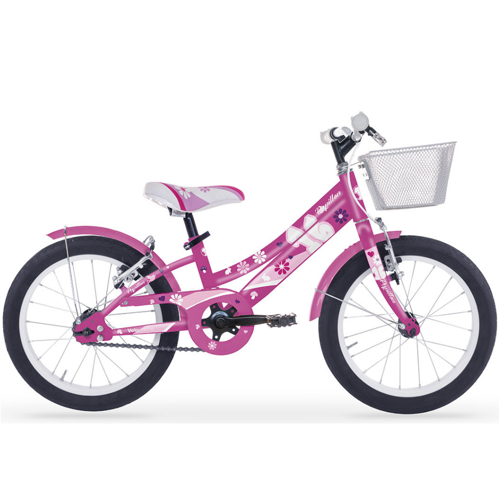 Junior Bike Made in Italy per bambine, dell'azienda Velomarche, modello Papillon 16" 1V, colore fucsia