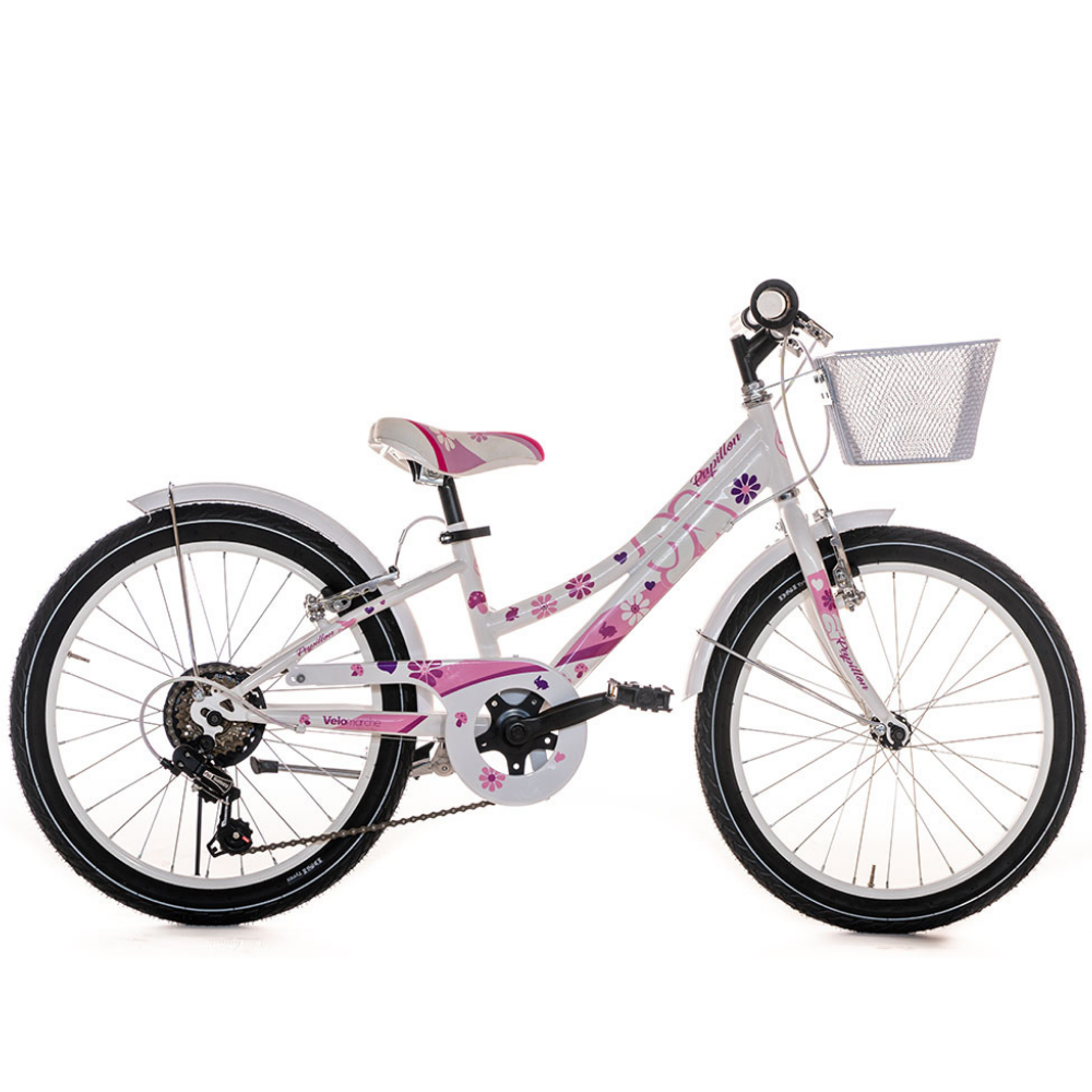 Bicicletta Made in Italy per bambine, dell'azienda Velomarche, modello Papillon, colore bianco