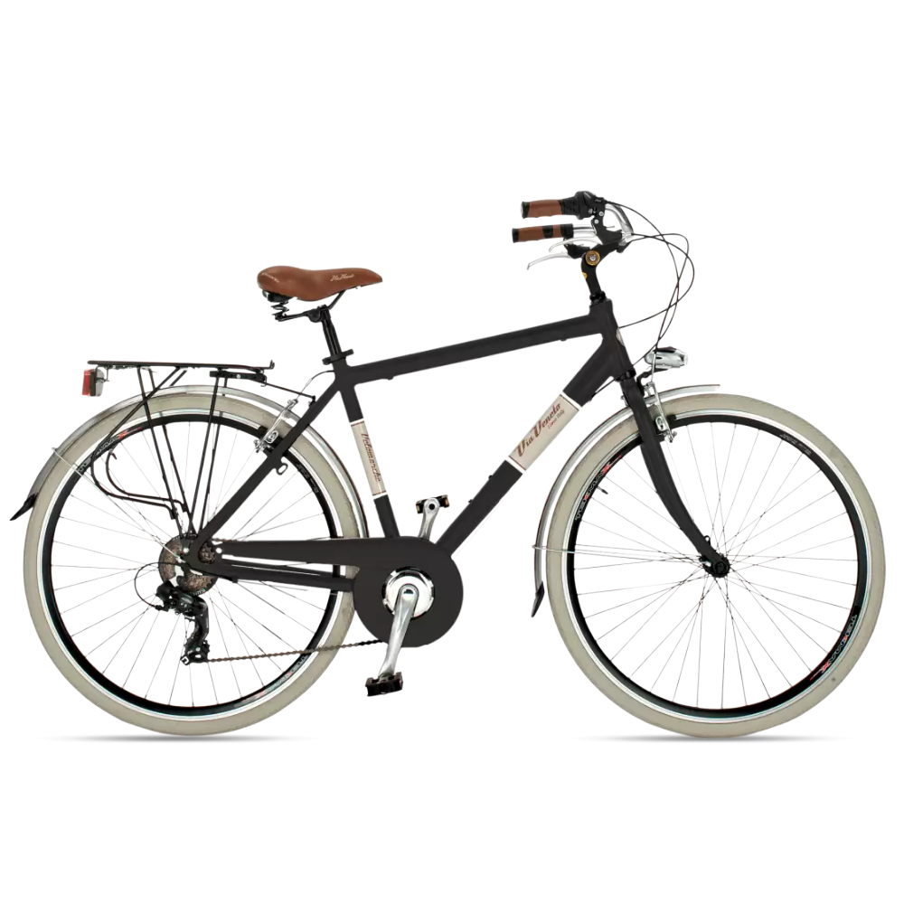 Bicicletta Elegance Man di Via Veneto con design retrò, cambio Shimano 6V, e telaio in alluminio colore nero caffè