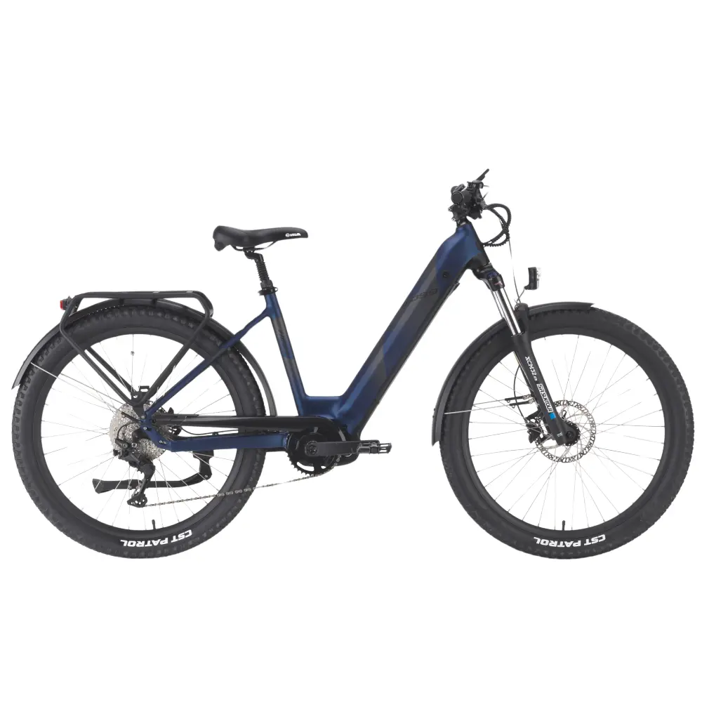 Mountain bike made in italy elettrica Hiris del marchio World Dimension, di colore blu
