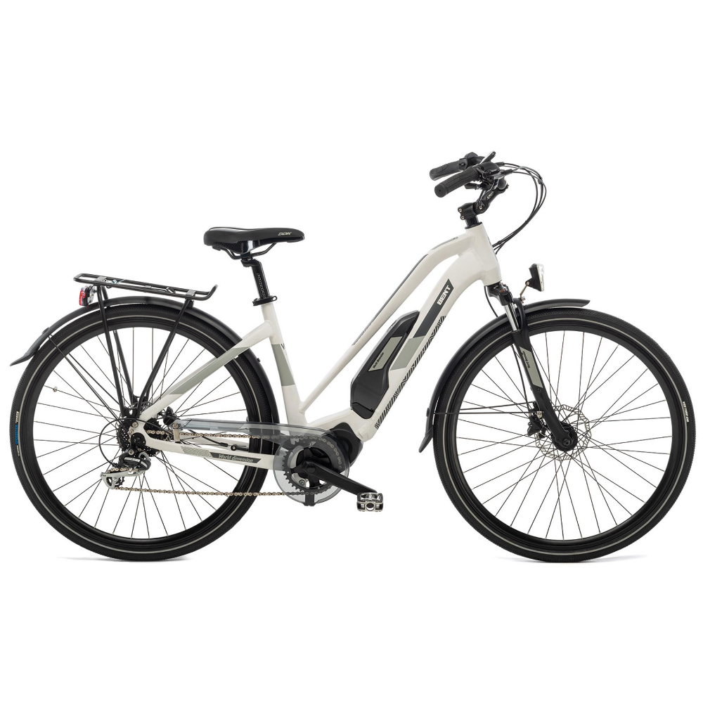 Bicicletta da trekking femminile, del marchio World Dimension, modello Bent Trekking, di colore bianco