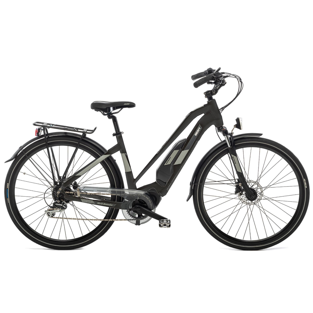 Bicicletta da trekking femminile, del marchio World Dimension, modello Bent Trekking, di colore nero