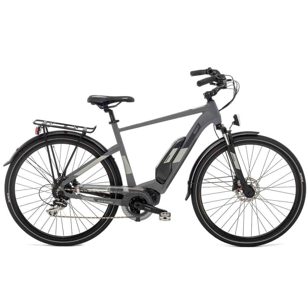 Bicicletta da trekking maschile, del marchio World Dimension, modello Bent Trekking, di colore grigio