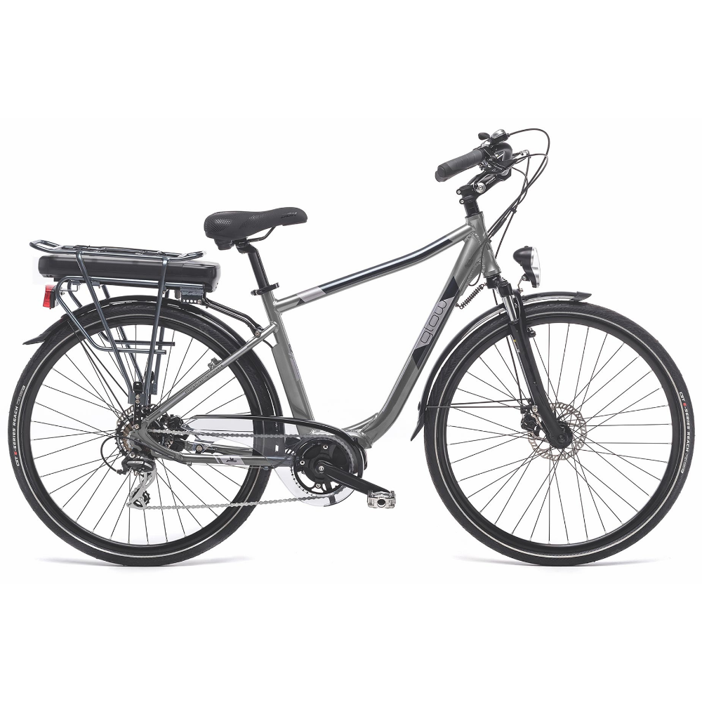 Bicicletta elettrica da città Made in Italy da uomo, modello Glow del marchio World dimension, colore grigio